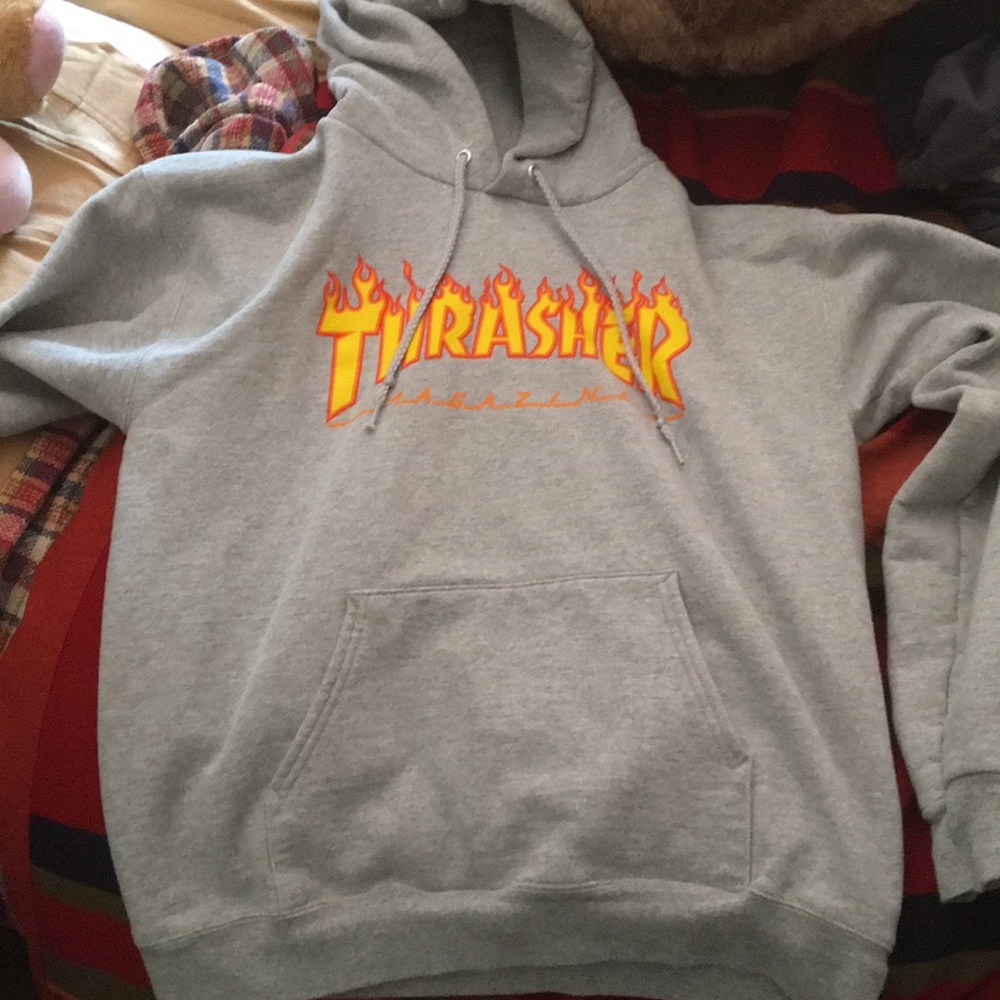 Grey Flames thrasher hoodie